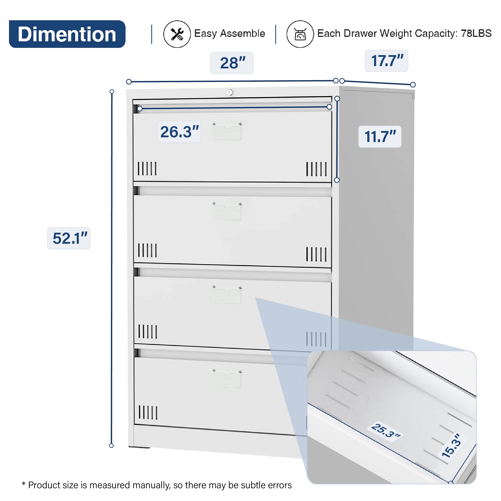 Petonline 4-Drawer Metal Lateral Filing Cabinet with Lock & Card Slot - Lockable Horizontal File Storage for Letter/Legal Documents - Perfect for Home Office Organization & Document Security