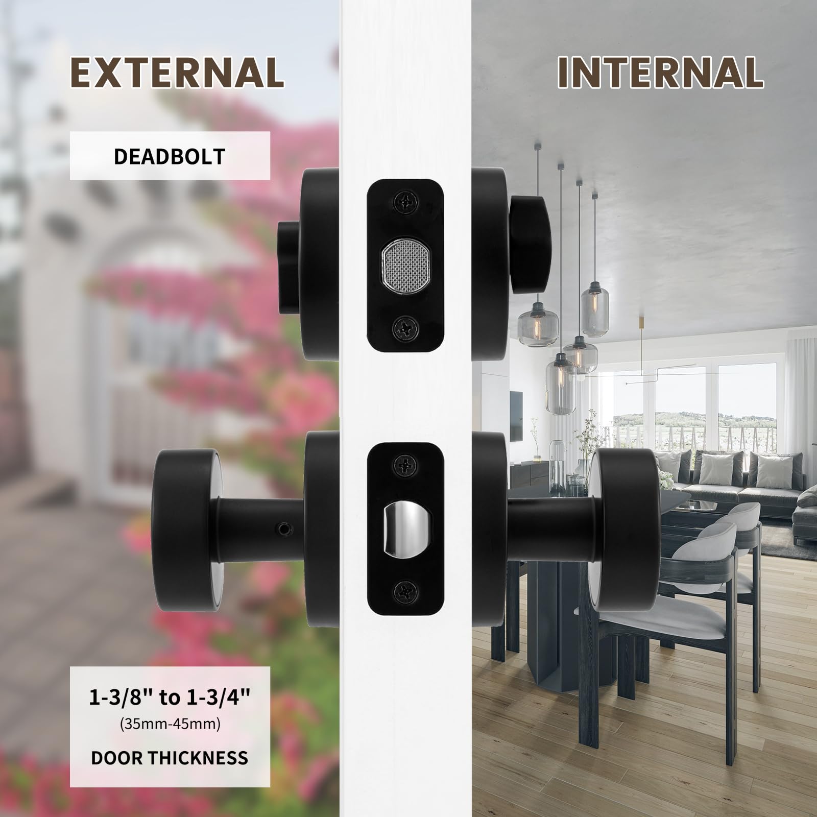 Black Door Knob & Deadbolt Lock Set - Matte Finish for Home Security