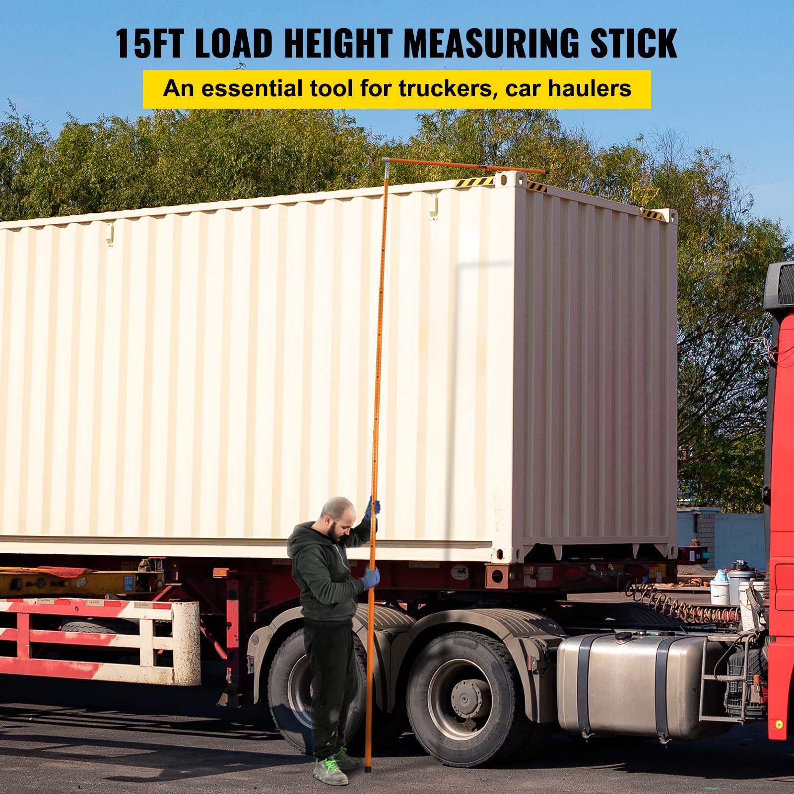 VEVOR 15' Fiberglass Truck Height Measuring Stick - Adjustable Non-Conductive Pole with Carrying Bag | Durable Load Height Gauge for Trucks & Car Haulers | Perfect for Warehouse, Shipping Yards & Transport Safety Checks