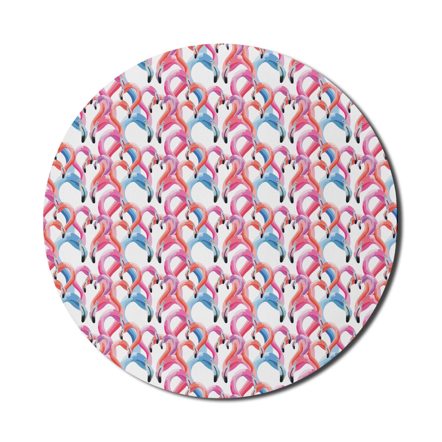 Ambesonne Flamingo Watercolor Mouse Pad - Non-Slip Round Rubber Gaming Mousepad for Computer & Laptop (8