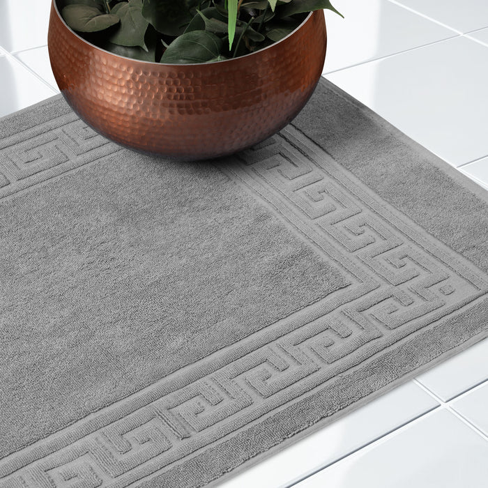 Premium Cotton 2-Piece Greek Key Border Bath Mat Set - Ultra Absorbent, Non-Slip Bathroom Rug - Perfect for Modern Bathrooms, Master Suites & Spa-Like Retreats