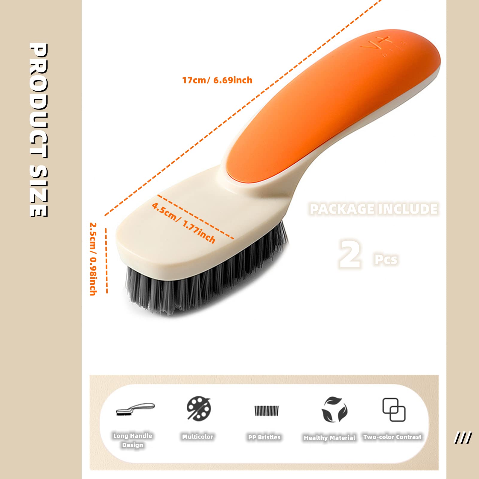 2-Pack Long Handle Shoe & Clothes Cleaning Brushes - Heavy Duty Scrub Brush with Non-Slip Grip for Laundry, Household Cleaning & Shoe Care - Perfect for Sneakers, Boots, Fabrics & Tough Stains