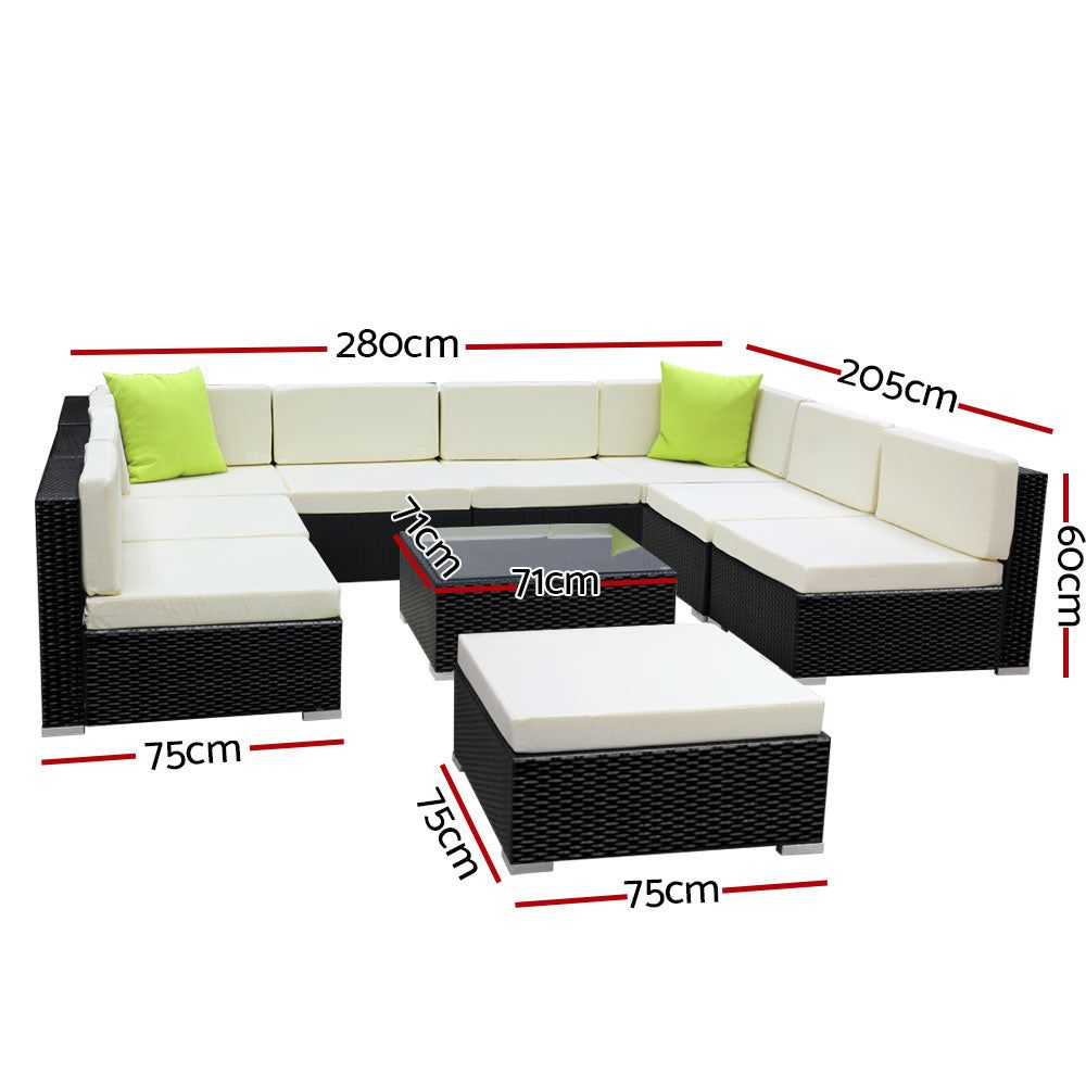 Gardeon 10-Piece Outdoor Patio Furniture Set - All-Weather Wicker Sofa Sectional with Cushions - Perfect for Garden, Backyard, Poolside & Terrace Relaxation