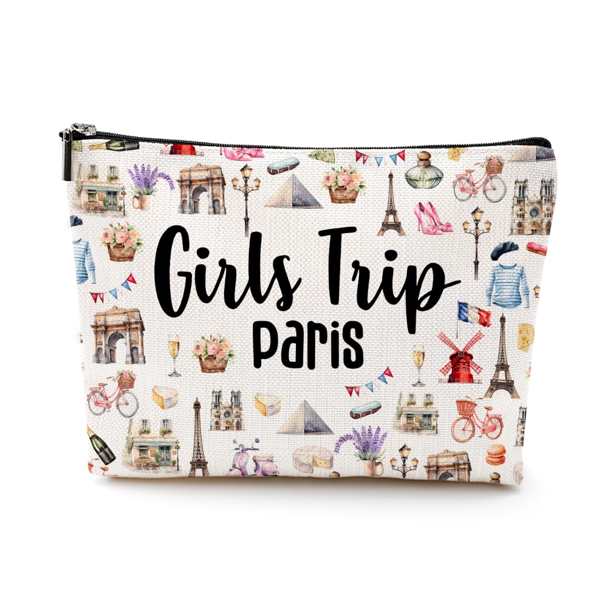 Paris Themed Makeup Bag - Cute Cosmetic Travel Organizer for Women | Perfect Gift for Paris Lovers, Best Friends, Sisters | Great for Travel, Weekend Trips, Birthday, Christmas & Friendship Gifts | Ideal for Makeup Storage, Travel Essentials & Paris Souvenirs