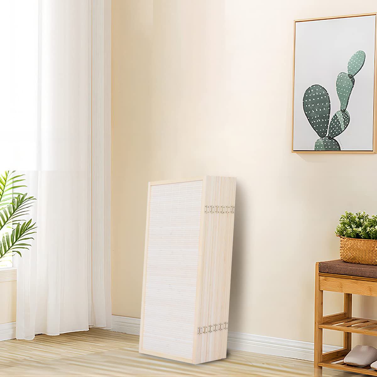 6 FT Tall Bamboo Room Divider - 6 Panel Folding Privacy Screen with Woven Mesh Design, Portable Freestanding Partition for Home, Office & Event Spaces (Beige) | Perfect for Room Separation, Privacy Screening & Decorative Accents