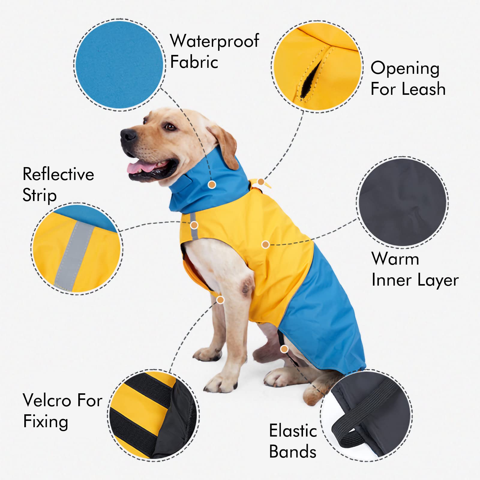 Windproof & Waterproof Dog Winter Coat - Warm Outdoor Jacket with Leash Hole for Cold Weather, Black & Blue - Perfect for Walking, Hiking & Rainy Days