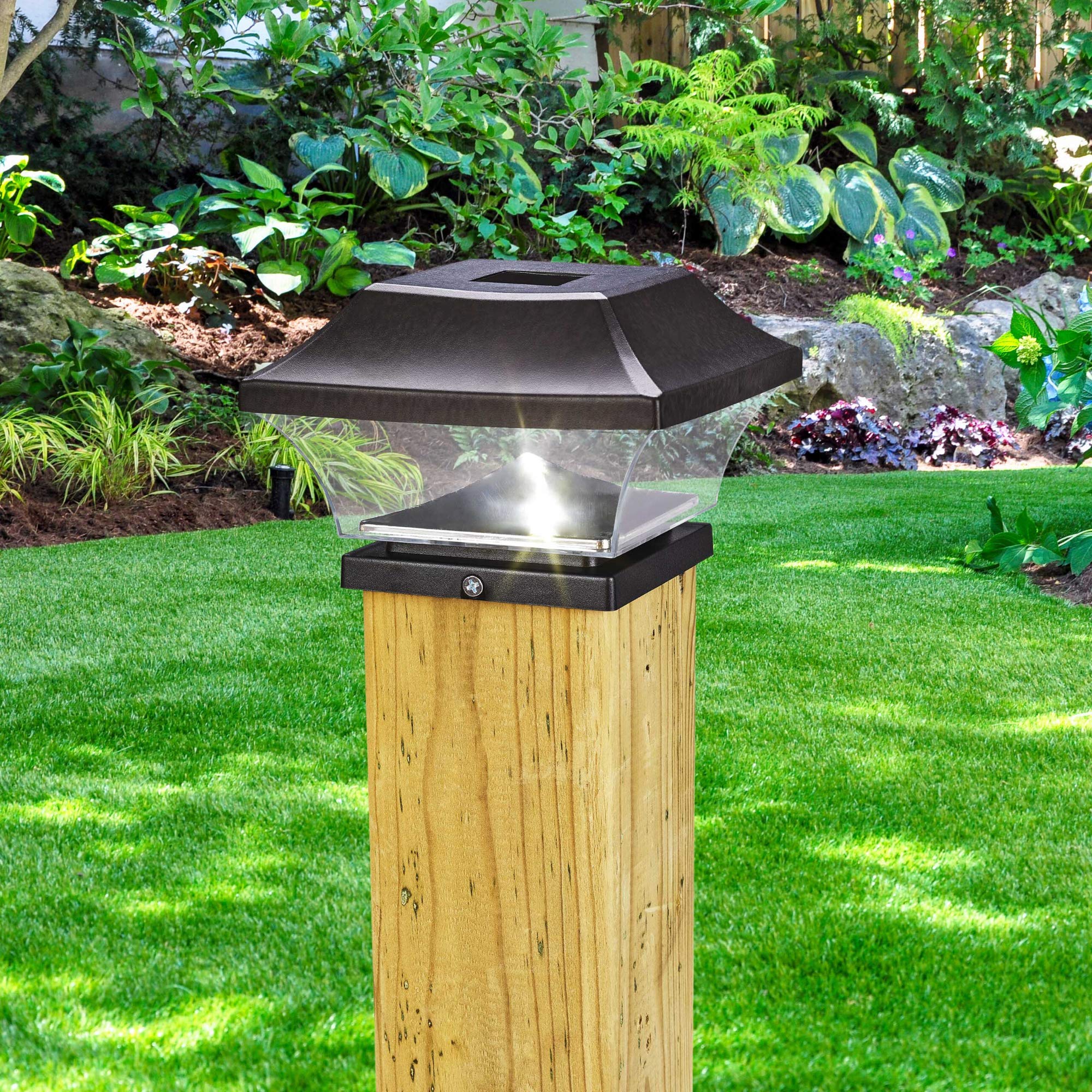 NOMA Solar Post Lights - Waterproof Outdoor Cap Lights for 4x4 Wooden Posts, Deck, Patio, Garden, Fence Decor | Cool White LED Solar Lights (8-Pack, Black) - Perfect for Pathway Lighting & Backyard Ambience