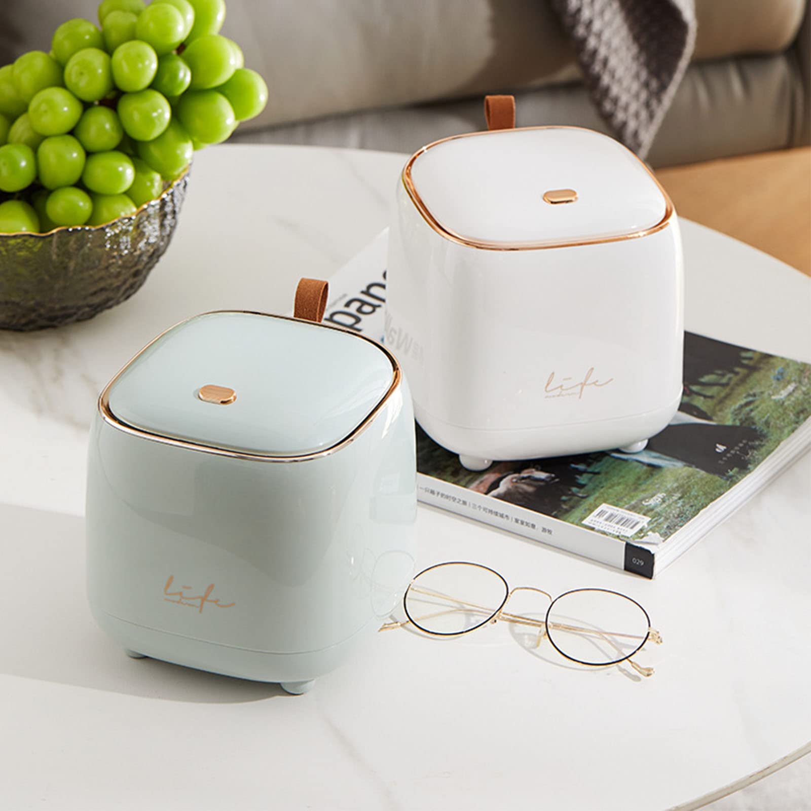Cuawana Press Trash Can - Mini Desktop Trash Bin with Double Layer Design, Small Waste Basket for Bathroom, Vanity, Office & Bedroom - Perfect for Tabletop Storage & Organization