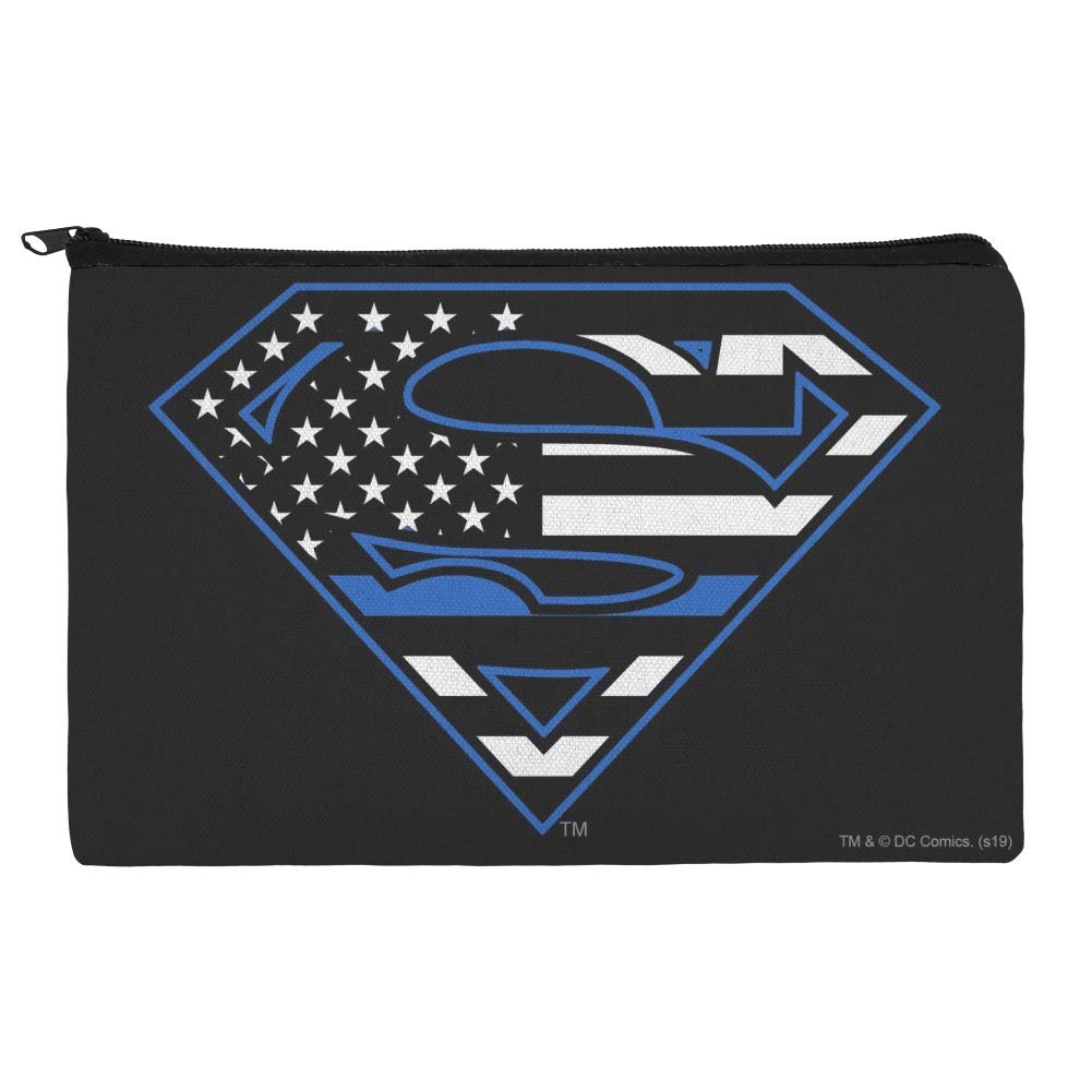 Superman Thin Blue Line Flag Shield Logo Makeup Bag - Waterproof Cosmetic Organizer Pouch for Travel, Gym & Daily Essentials Storage
