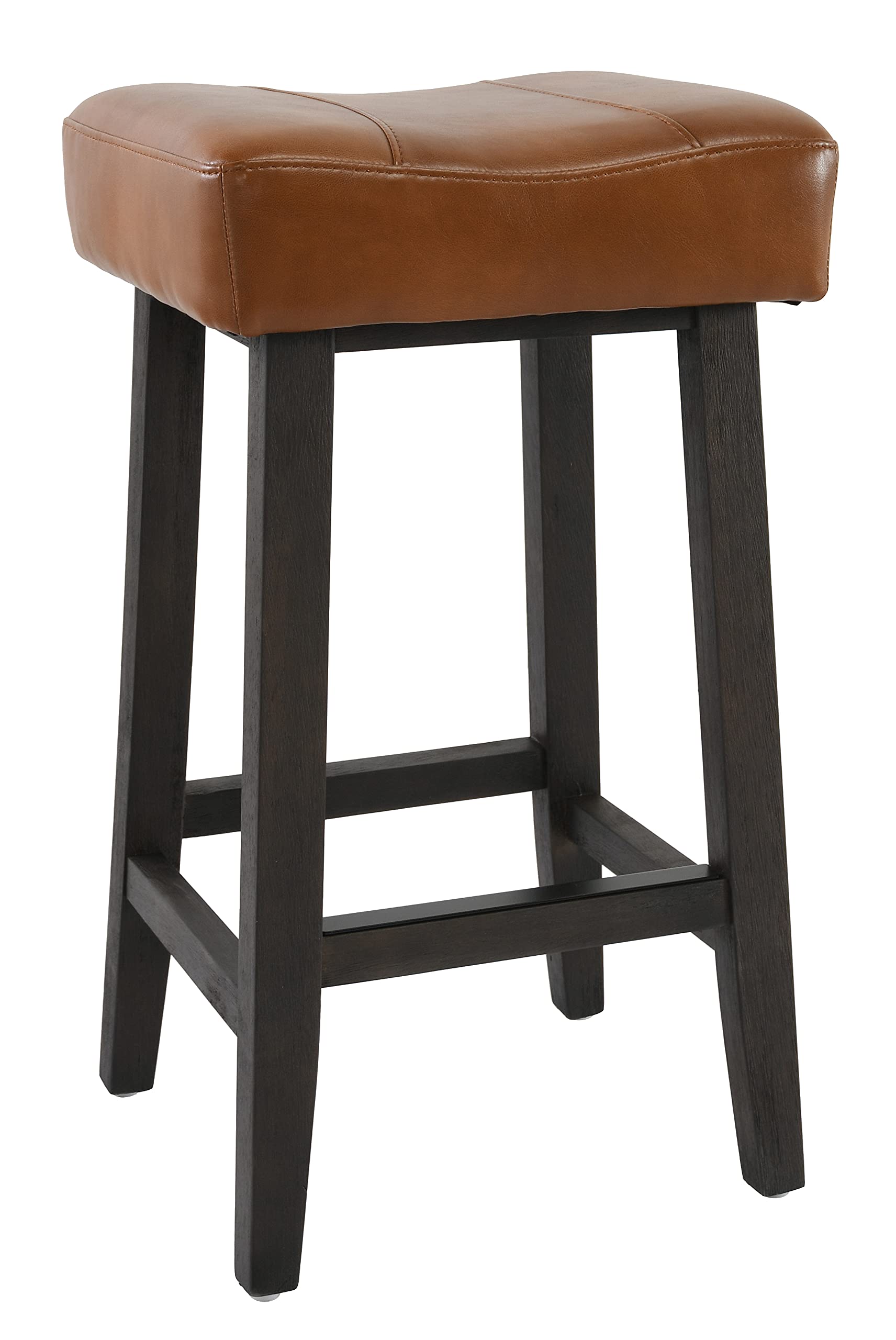 Kosas Home Lauri Backless Counter Stool with Vegan Leather Cushion - 26 Inch Bar Stool in Caramel & Dark Brown - Modern Kitchen Island & Breakfast Nook Seating
