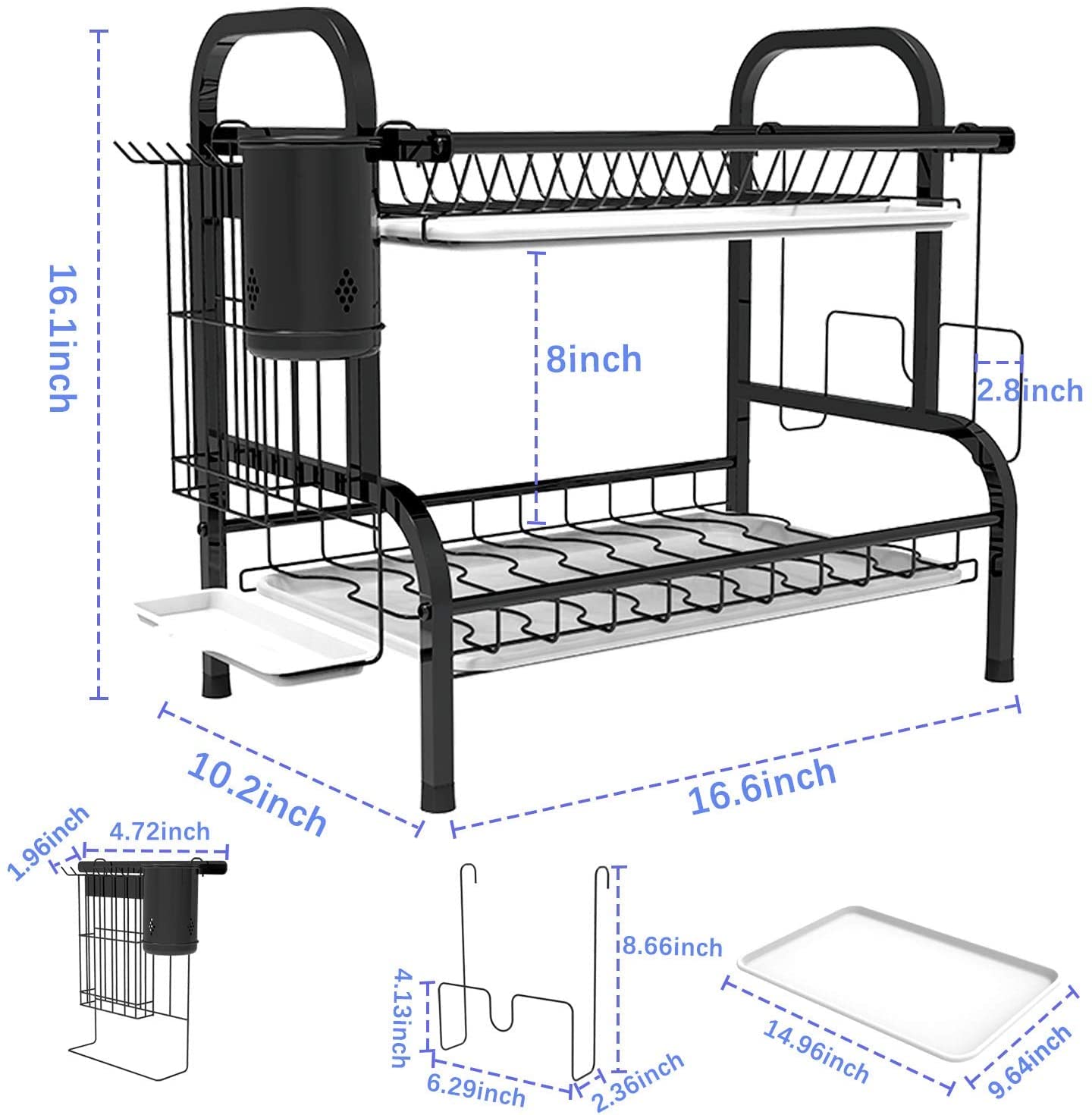 2-Tier Stainless Steel Dish Drying Rack with Drainboard & Cup Holder - Space Saving Kitchen Counter Organizer for Plates, Bowls & Utensils | Perfect for Small Kitchens, Apartments & RVs