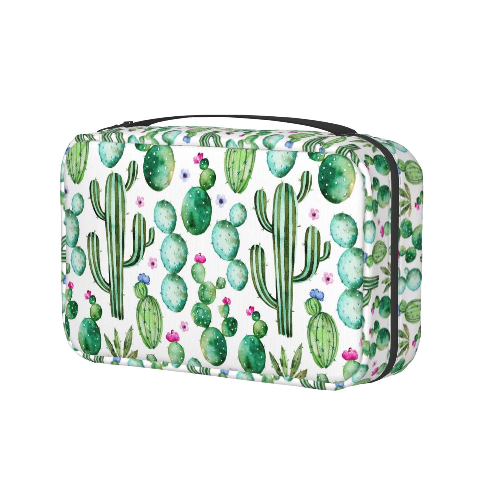 Waterproof Hanging Toiletry Bag for Women - Travel Makeup Organizer with Multiple Pockets for Cosmetics, Brushes, Toiletries | Perfect for Vacation, Camping & Gym (Cactus Design)