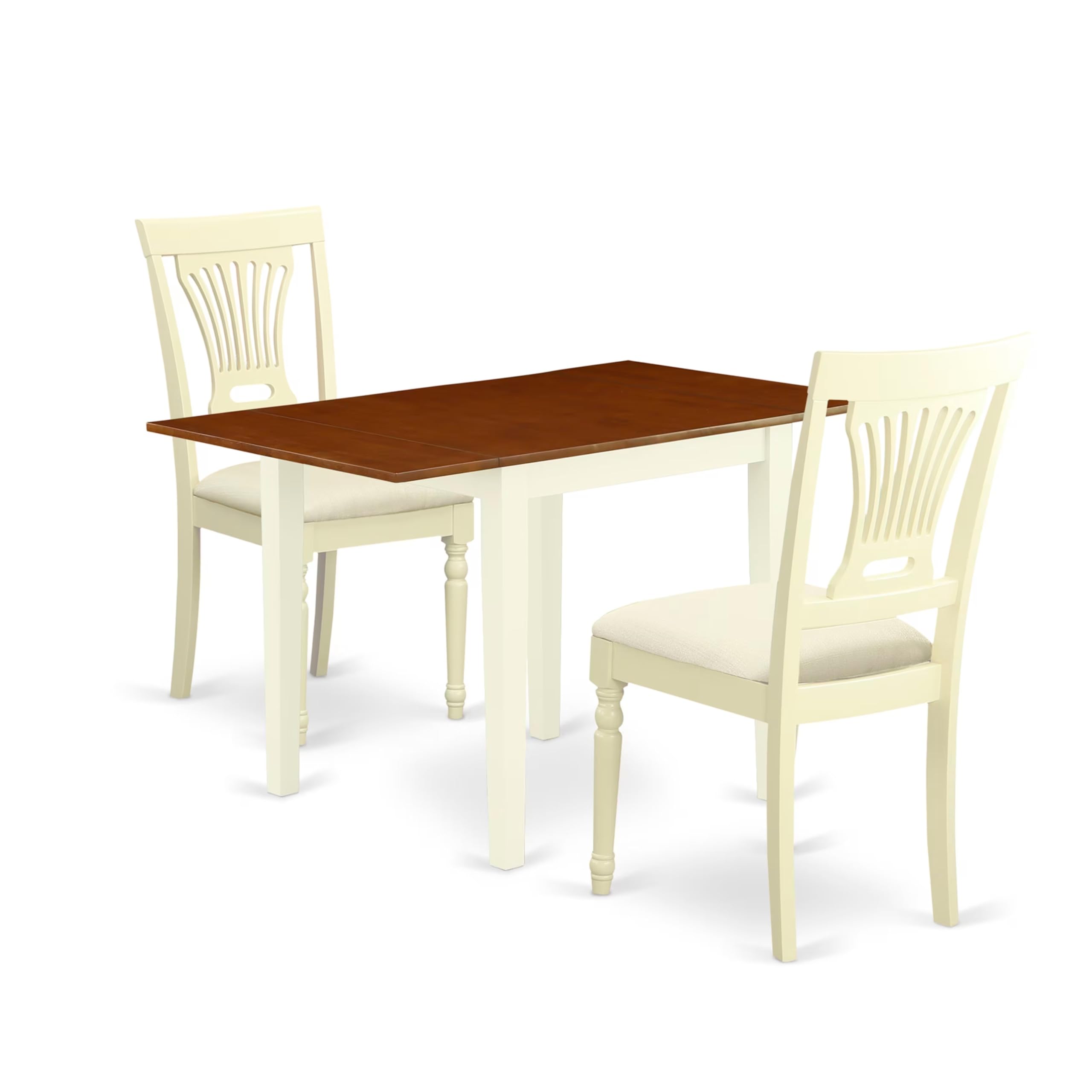 East West Furniture NDPL3-WHI-C 3-Piece Small Space Kitchen Table Set with Drop Leaf Rectangle Table & 2 Linen Fabric Dining Chairs, 30x48 Inches, Buttermilk & Cherry - Perfect for Apartments, Breakfast Nooks, and Cozy Dining Areas