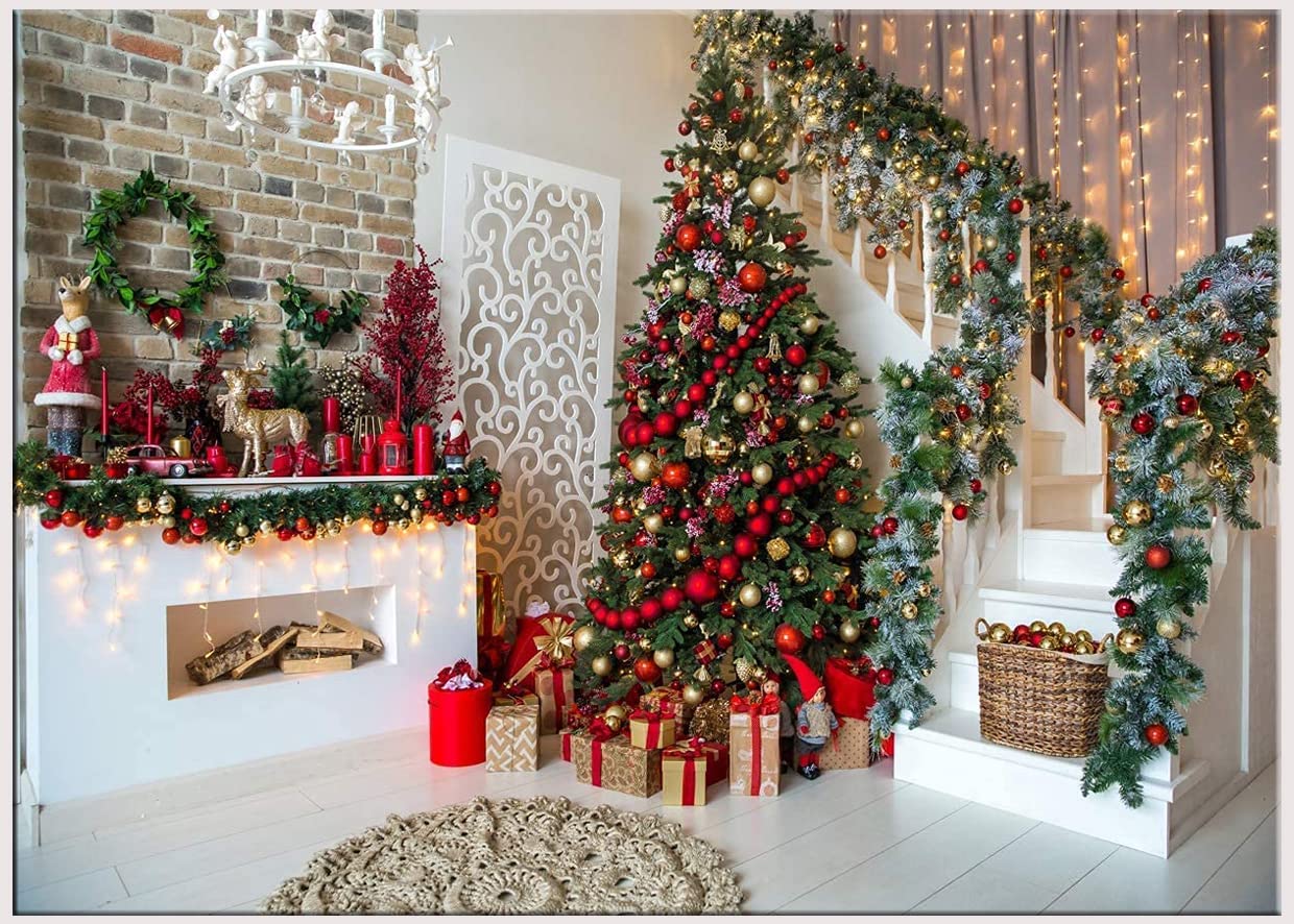 CHAIYA 10x8ft Christmas Photo Backdrop with Fireplace - Holiday Xmas Decoration Background for Winter Photoshoots, Family Portraits & Kids Studio Photography | Perfect for Christmas Cards, Party Decor & Photo Booth (CY189)