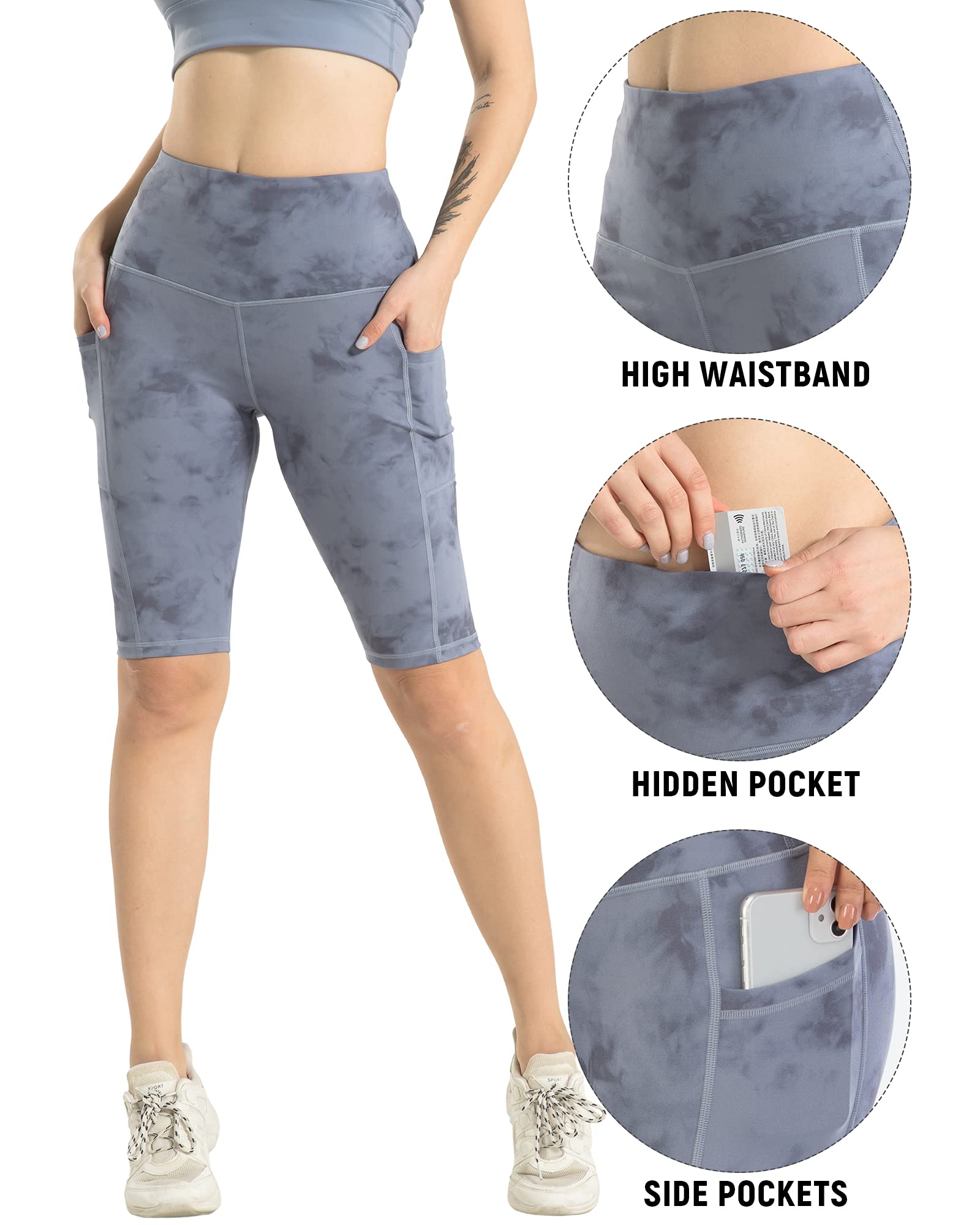 WHOUARE Women's High Waisted Yoga Shorts with Pockets - 4 Pack Workout Shorts for Running, Gym & Biking - Tummy Control Athletic Shorts for Women | Perfect for Yoga, Cycling & Active Lifestyle