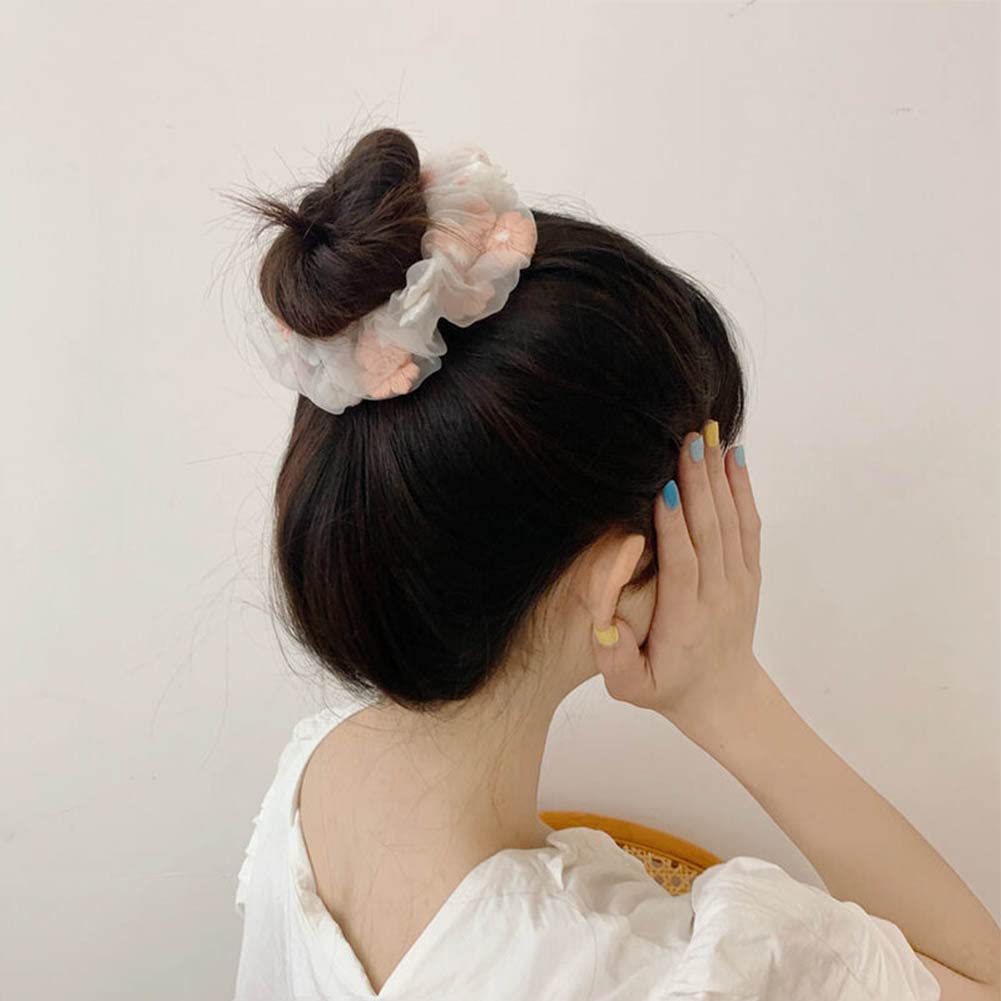 10 Pcs Sakura Flower Hair Scrunchies - Soft Elastic Hair Bands & Ponytail Holders for Women & Girls - Perfect for School, Work, Gym & Everyday Use