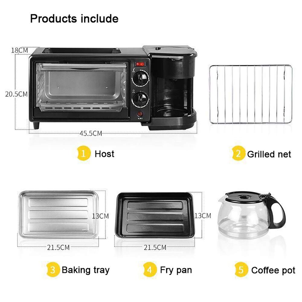 3-in-1 Electric Breakfast Maker - Mini Drip Coffee Machine, Pizza Oven & Egg Toaster Combo | Perfect for Small Kitchens, Dorms & Office Use | Black