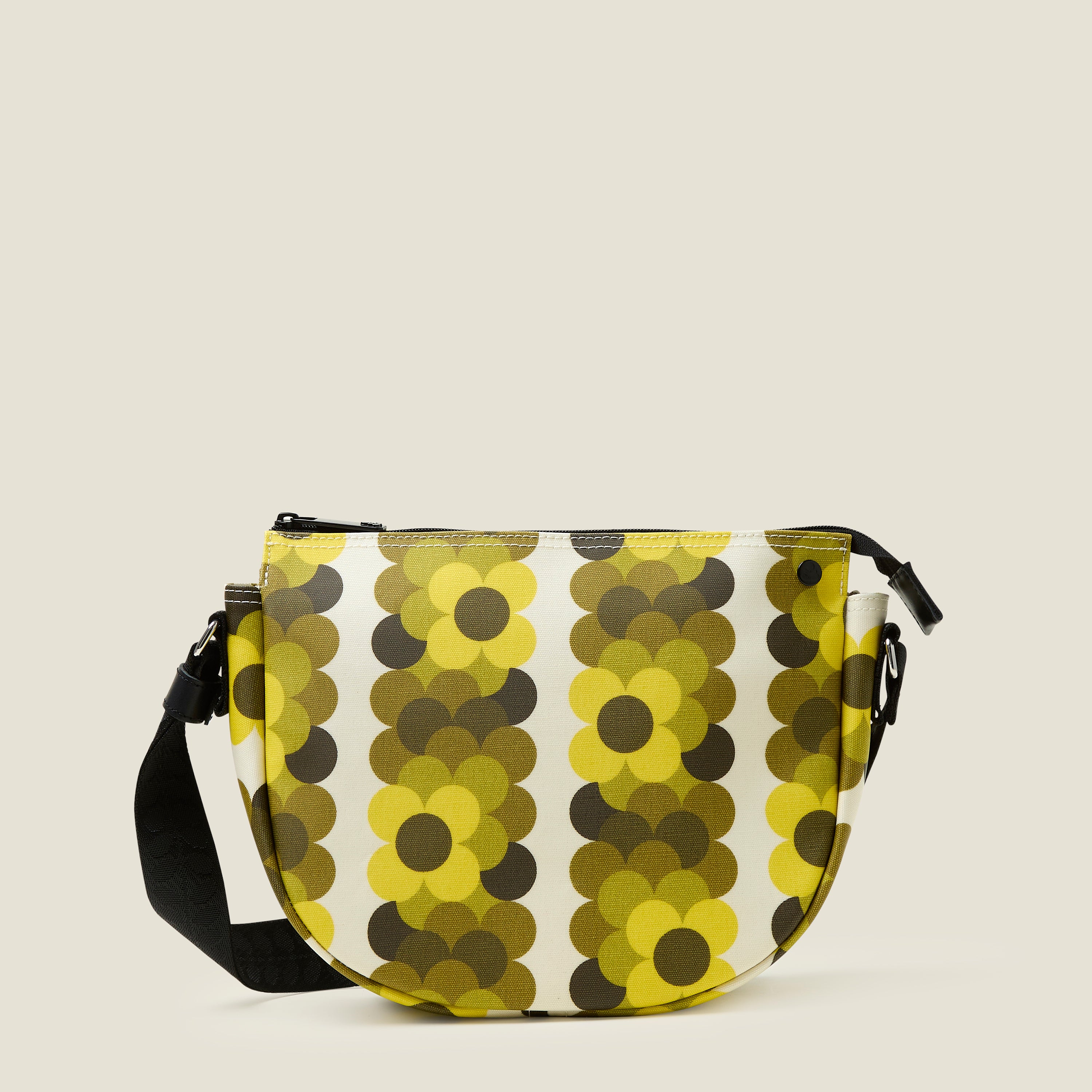 Vintage Round Crossbody Bag with Retro Floral Print in Yellow - Perfect for Casual Outings, Travel, and Everyday Use
