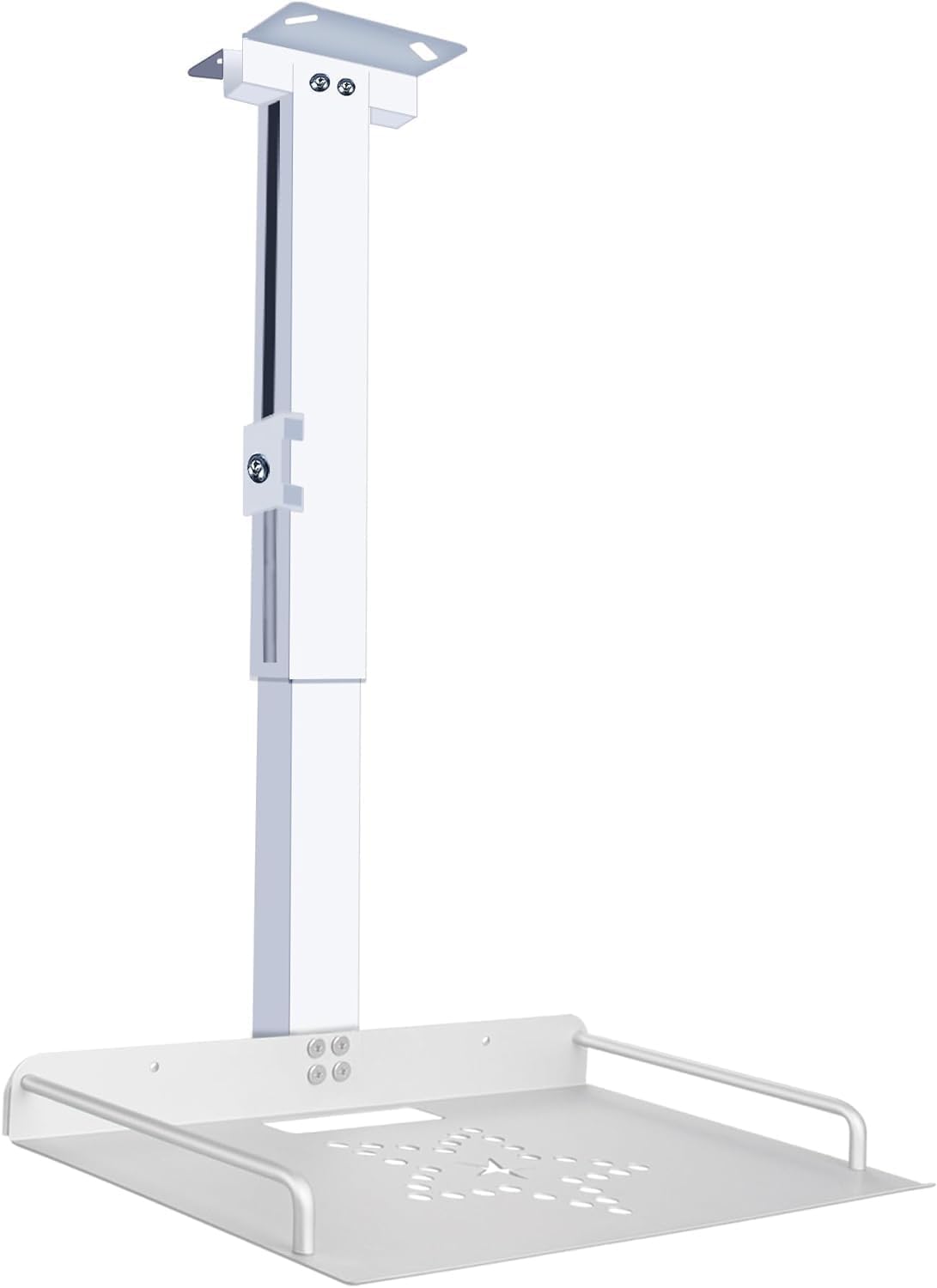 2-Be-Best Universal Adjustable Projector Ceiling Mount with Tray - 11.8IN to 20.5IN (30CM-52CM) Height Range - White - Perfect for Home Theater, Classroom, and Office Projector Installation