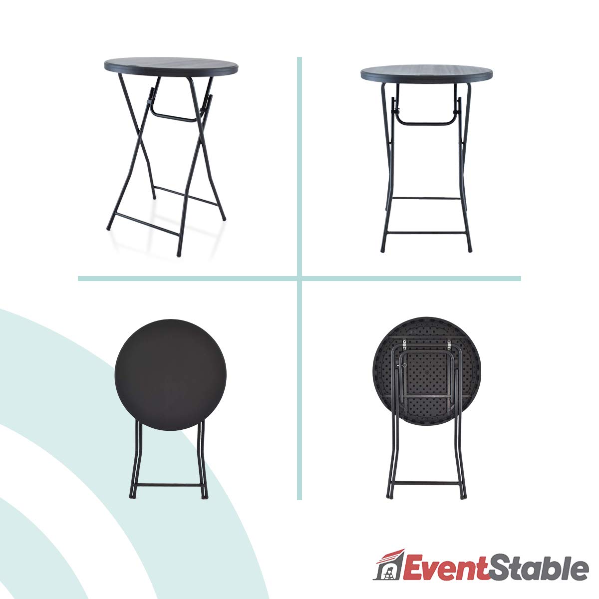 TitanPRO 32 Inch Blow Molded Plastic Folding Cocktail Table - Heavy Duty Portable Outdoor Table for Restaurant, Bar, Patio, and Backyard Parties - Premium Black Foldable Table for Events, BBQs, and Tailgating