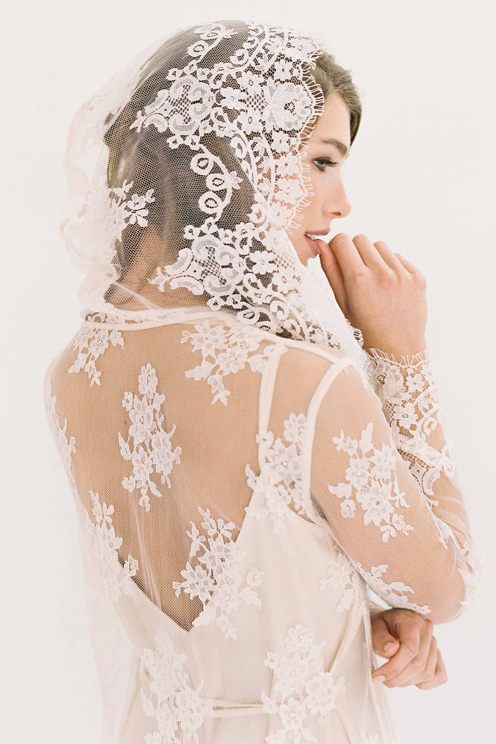 Stella Hooded French Lace Robe in Ivory - Elegant Bridal Lingerie & Boudoir Nightgown for Honeymoon, Wedding Night, and Special Occasions