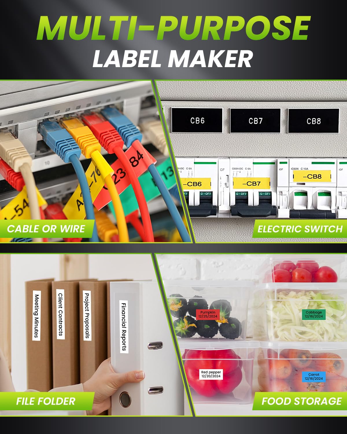H1100 Portable Label Maker Machine with Backlit Screen & Keyboard - Waterproof Industrial Labeling Device for Cable, Wire, Network Organization - Perfect for Office, Warehouse, and Home Use
