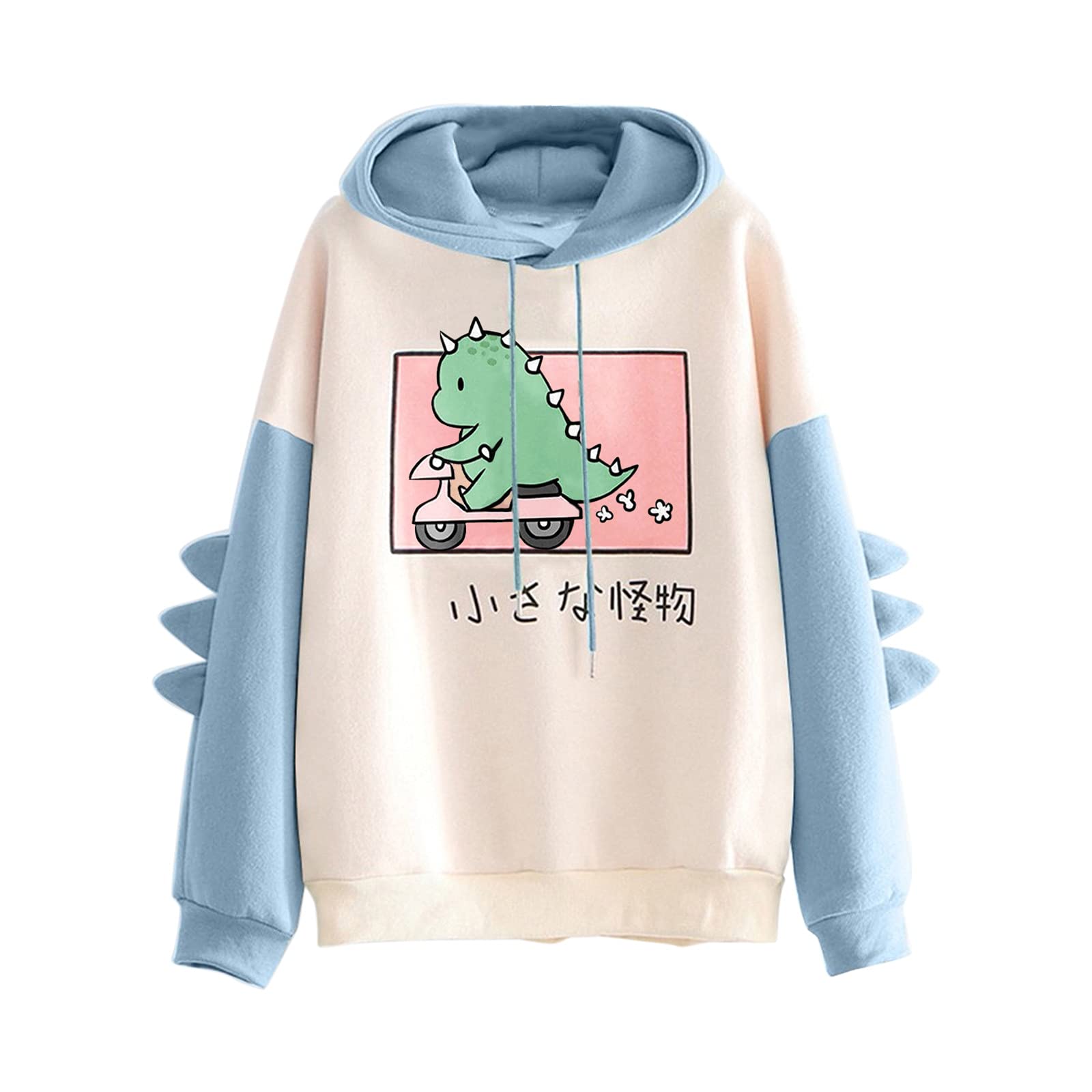**Women's Cute Dinosaur Print Sweatshirt - Long Sleeve Cartoon Hoodie for Teens & Girls - Casual Pullover for School, Outings & Cozy Loungewear**