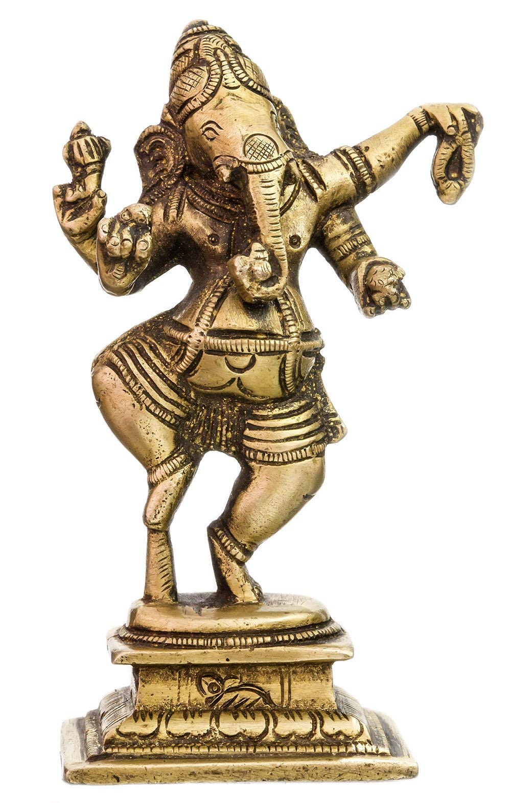 Exotic India Dancing Ganesha Brass Statue - Small Hindu God Sculpture for Home Decor, Yoga Studio & Meditation Space