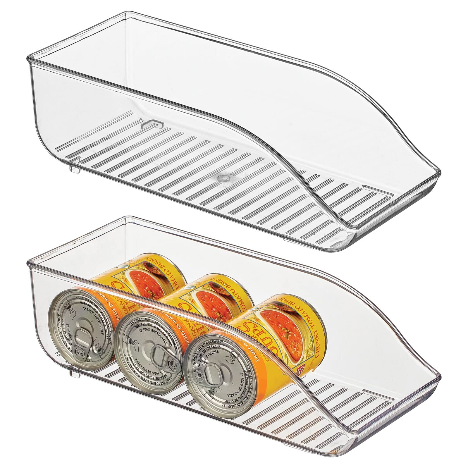 mDesign Clear Plastic Soup Can Dispenser Storage Organizer - 2 Pack for Kitchen Pantry, Countertop, Cabinet, Refrigerator & Freezer - Perfect for Organizing Canned Food, Soda, Water Bottles - Ideal for Home, Office, Restaurant and Food Storage Organization