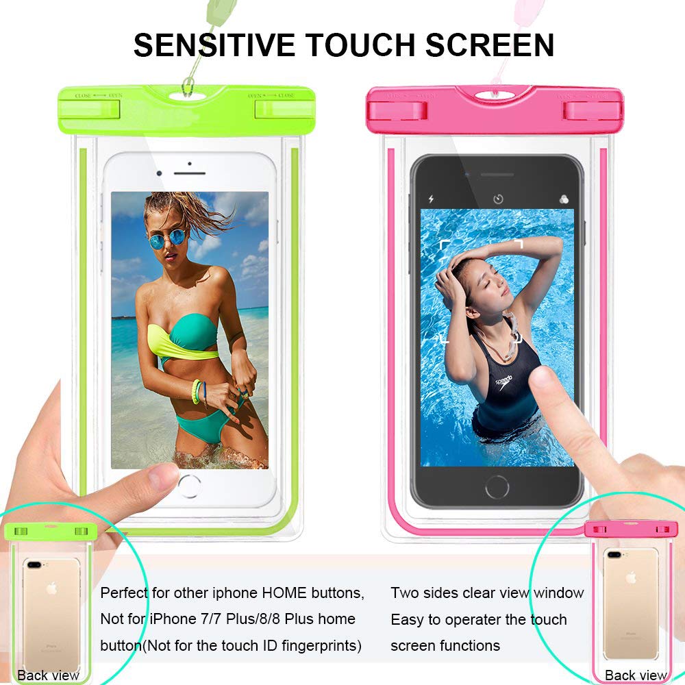 4 Pack Waterproof Phone Case for iPhone 15 14 13 12 Pro Max & Galaxy S24 S23 - Universal Waterproof Pouch Dry Bag with Neck Strap & Glow in The Dark Accessories - Perfect for Swimming, Beach, Kayaking & Outdoor Water Activities (Fits Phones up to 7.5
