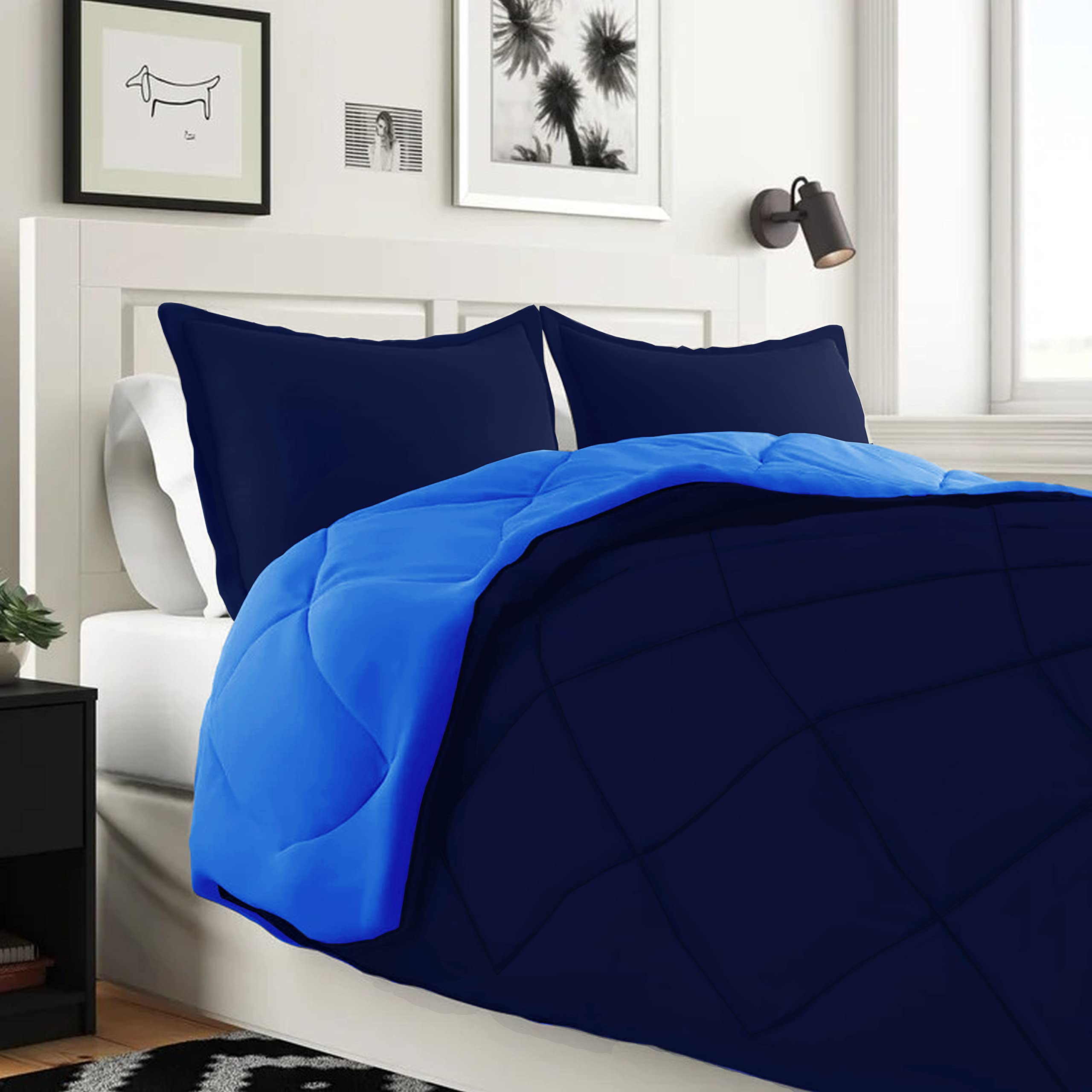 Luxury 7-Piece Twin Size Bed in a Bag Set - 1500 Thread Count Comforter & Sheet Collection, Ultra Soft, Wrinkle & Stain Resistant, Navy/Aqua - Perfect for Guest Rooms, Dorms & Cozy Bedrooms