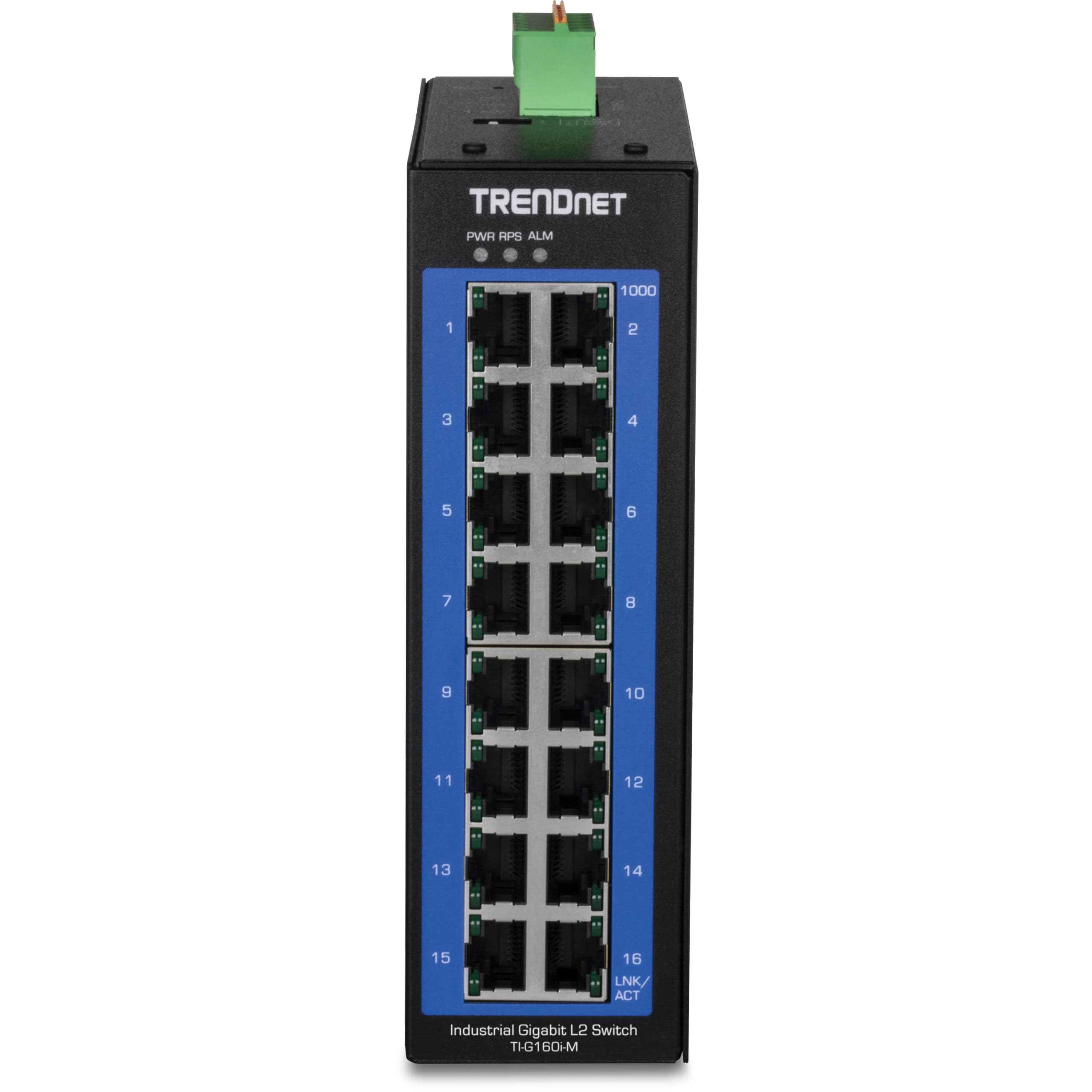 TRENDnet 16-Port Industrial Gigabit L2 Managed DIN Rail Switch - 16x Gigabit Ports, Wide Temperature Layer 2 Switch, 32Gbps Switching Capacity, Lifetime Protection (Black, TI-G160i-M) - Perfect for Industrial Automation, Smart Factories & Harsh Environments