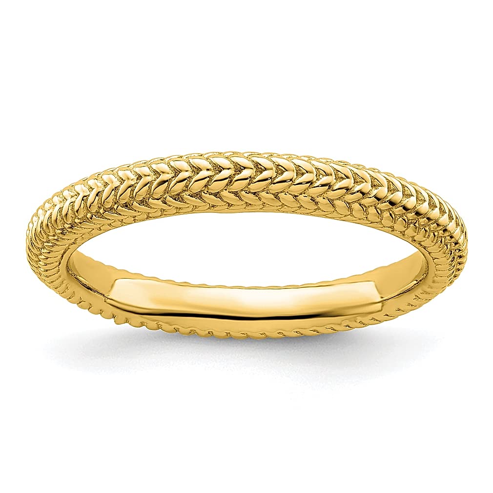 925 Sterling Silver Gold Plated Domed Band Ring for Women - Stackable Textured Wedding Ring, Anniversary Gift for Her - Perfect for Everyday Wear, Date Nights & Special Occasions