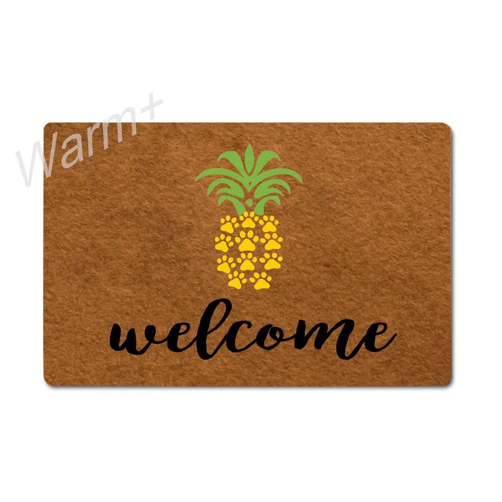 Pineapple & Dog Paw Welcome Doormat - Non-Slip Rubber Backing, 23.6x15.7 Inch Indoor/Outdoor Entryway Rug for Front Door, Porch & Home Decor - Perfect for Housewarming Gifts & Tropical-Themed Homes