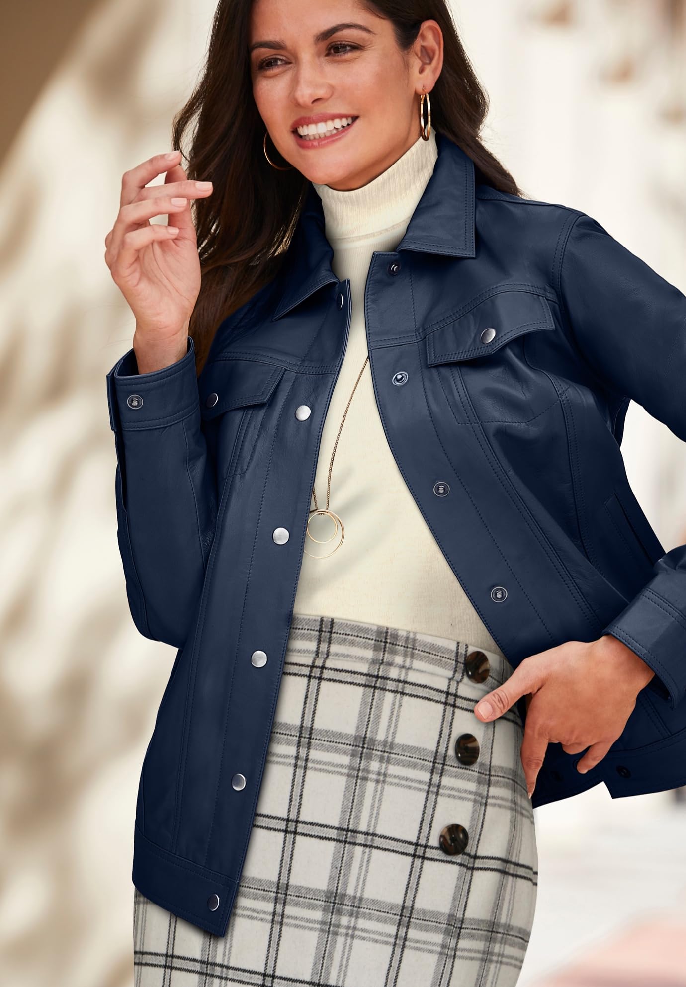 Jessica London Plus Size Denim Leather Jacket for Women | Casual Outwear