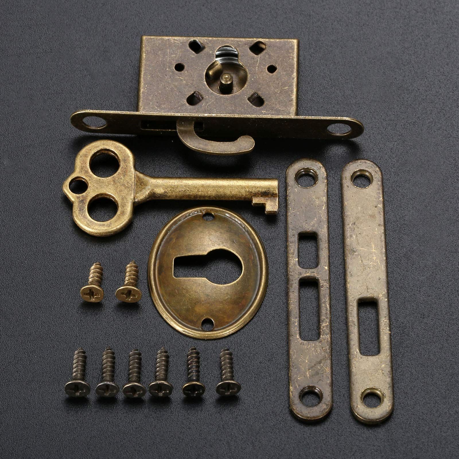Antique Bronze Full Mortise Mini Decorative Locks with Key - 1 Set for Furniture Drawers, Wardrobes, Cabinets & Jewelry Boxes - Vintage Style Replacement Lock for Home Decor & Security
