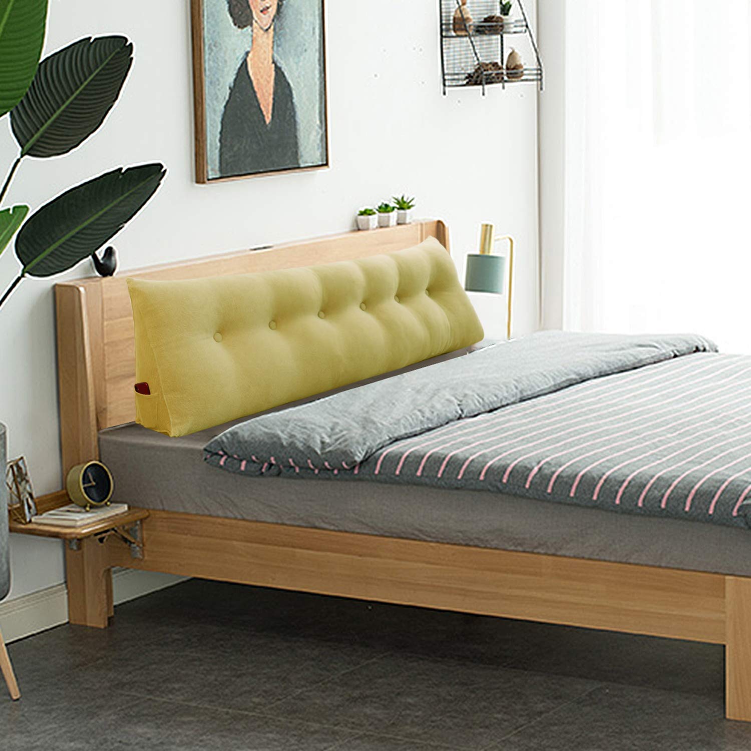 WOWMAX Wedge Body Pillow for Reading & Back Support - Lumbar Cushion with Removable Linen Cotton Cover - Pale Yellow California King Size - Perfect for Daybeds, Sofas & Bed Rest Comfort
