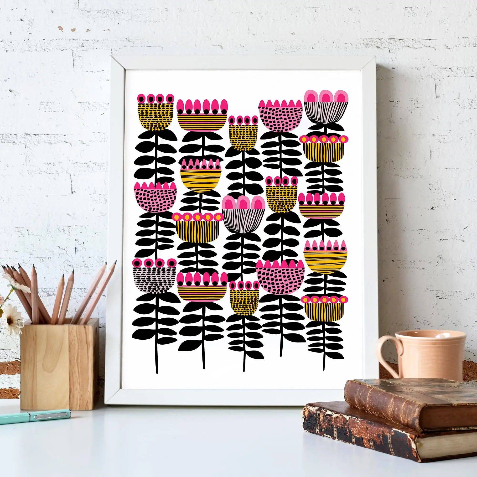 Vintage Mid Century Tulips Giclee Art Print - Floral Wall Decor for Living Room, Bedroom & Office - Home & Office Decoration