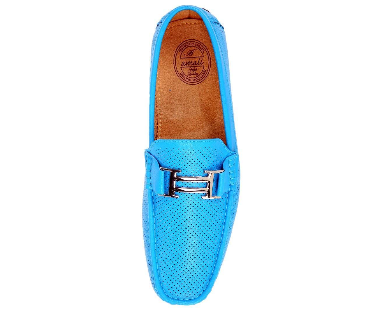 Men's Turquoise Perforated Smooth Leather Driving Moccasin Loafers - Comfortable Casual Shoes for Work, Travel & Everyday Wear