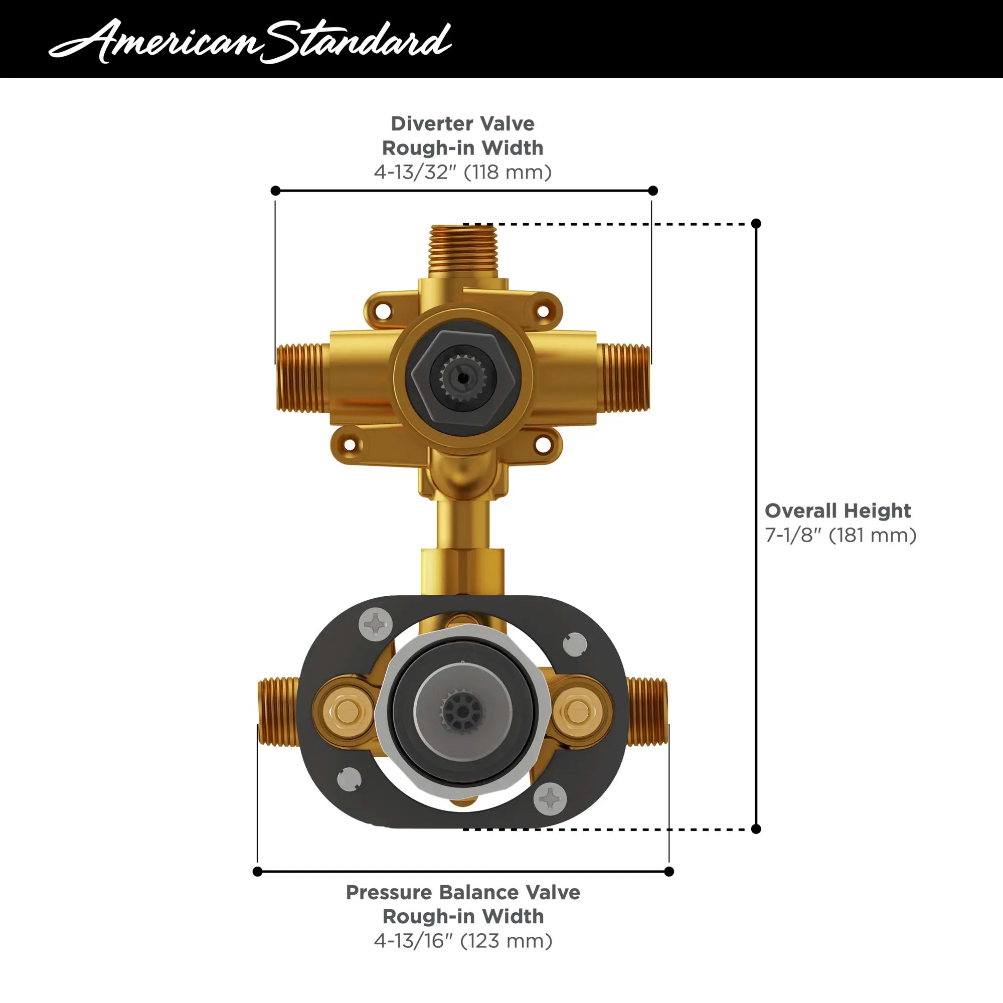 Flash® 3-Way Integrated Shower Diverter Rough-In Valve with Pressure Balance Valve Cartridge - Perfect for Bathroom Remodeling & Multi-Function Shower Systems