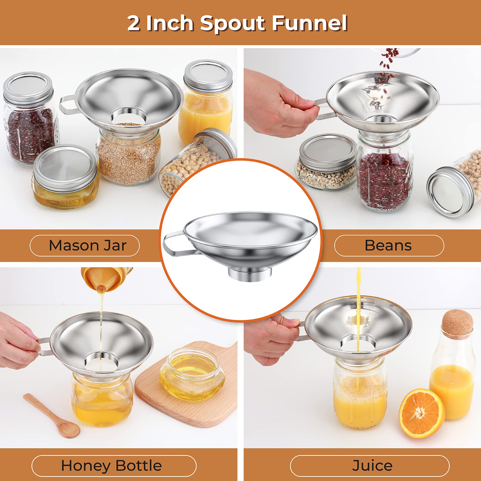 Stainless Steel Canning Funnel Set for Wide Mouth & Regular Mason Jars - Kitchen Funnel with Strainer for Bottles, Oil, Jam, Grains - Perfect for Home Canning, Food Storage & Meal Prep