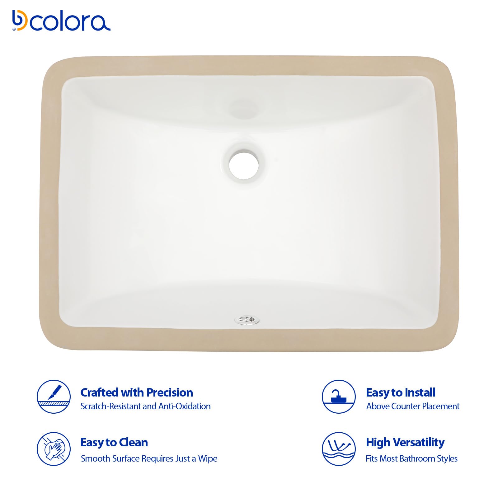 Dcolora 16x12 Inch White Porcelain Undermount Bathroom Sink - Rectangular Ceramic Vessel Sink with Overflow for Vanity Countertop - Perfect for Modern Bathroom Renovation and Small Space Design