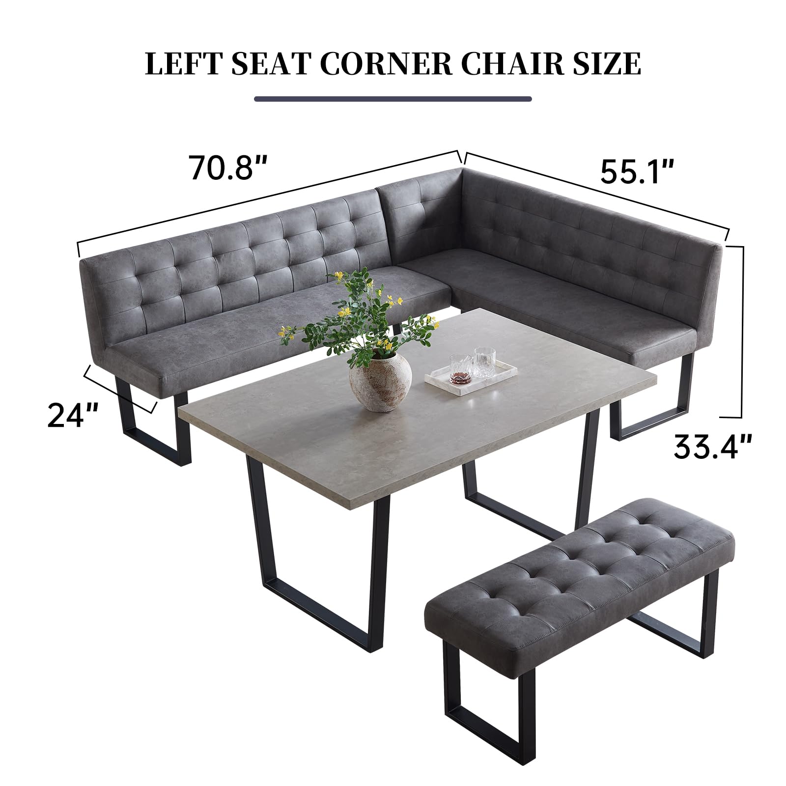 Modern 3-Piece Dining Table Set with Bench - 42.9 Inch Kitchen Table & 43.3 Inch Corner Bench for Family Dining Room | Perfect for Small Spaces, Breakfast Nooks & Cozy Gatherings