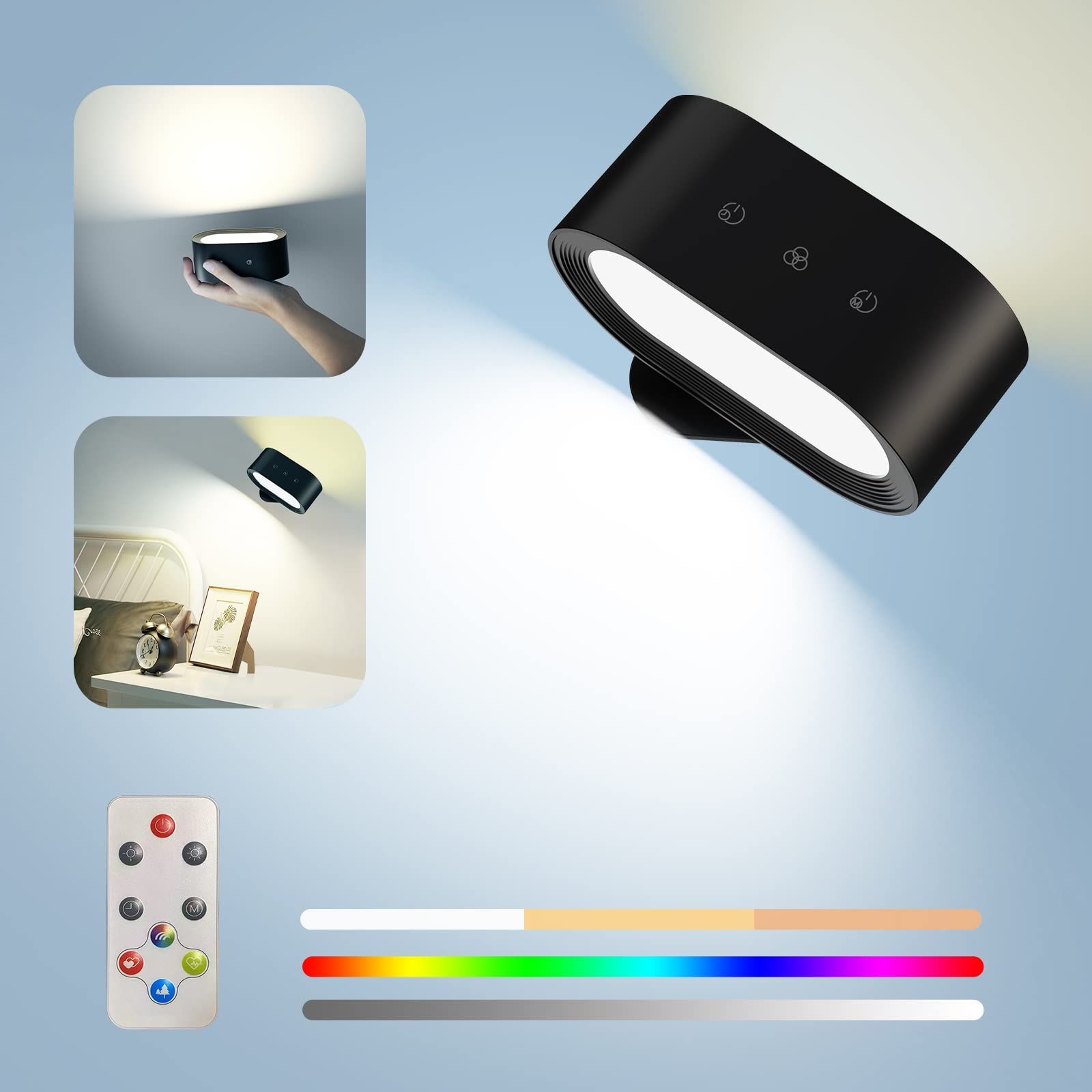 Battery Operated Wall Sconces - RGB Color Changing LED Wall Lights with 3 Temperature Settings, Dimmable Rechargeable Ambient Lighting for Bedroom, Living Room, and Reading Nook Decor