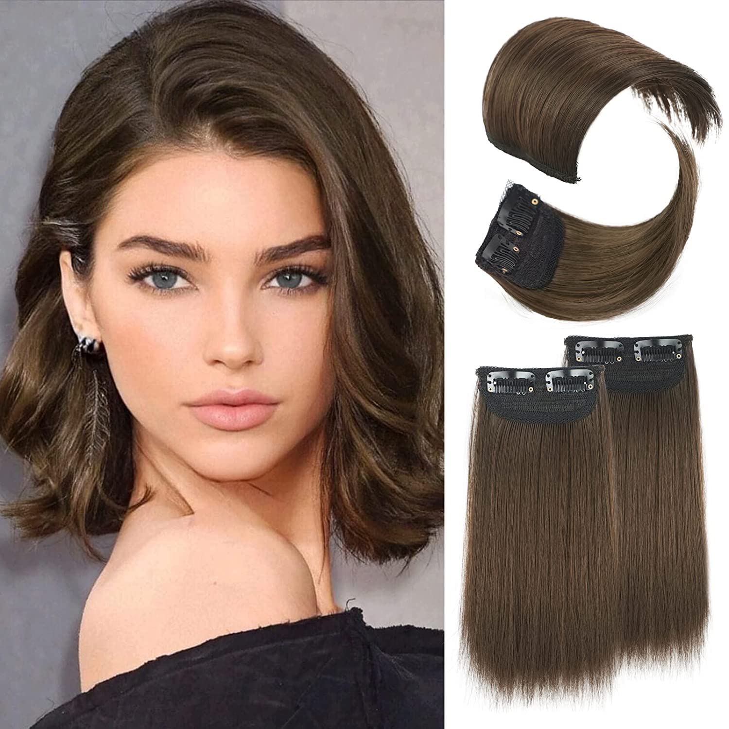 Majik Human Hair Seamless Thick Hair Toppers for Women - 4 Inch Brown Hair Patches & Volumizer (Set of 2) | Perfect for Side Cover, Thinning Hair & Daily Styling | Natural-Looking Hair Enhancement for Work & Social Events