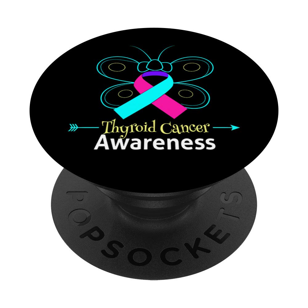Butterfly Thyroid Cancer Awareness Ribbon PopSockets PopGrip - Swappable Phone Grip for iPhone, Samsung & Tablets - Show Support for Thyroid Cancer Survivors & Patients