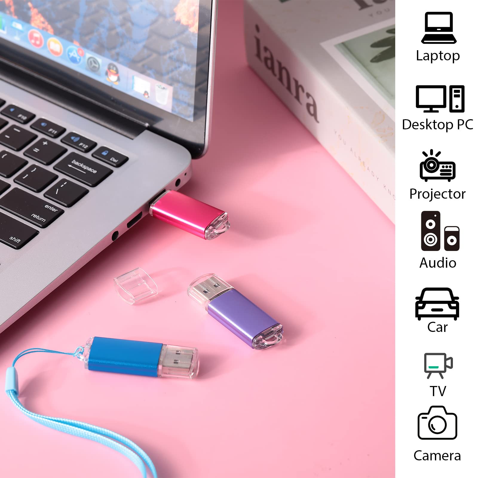 Hoteam 50 Pack 128MB USB 2.0 Flash Drives with Lanyards - Bulk Storage for Office & School