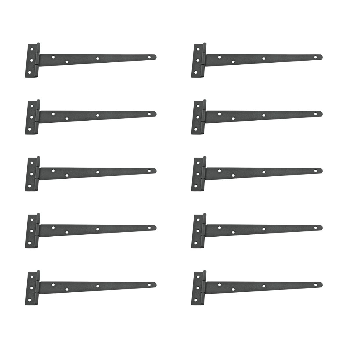 Black T Strap Shed Door Hinge 11 Inch - Rustic Flush Mount Cast Iron Barn Door Hinge with Hardware (Pack of 10) - Perfect for Barn Doors, Sheds, Garage Doors & Outdoor Structures