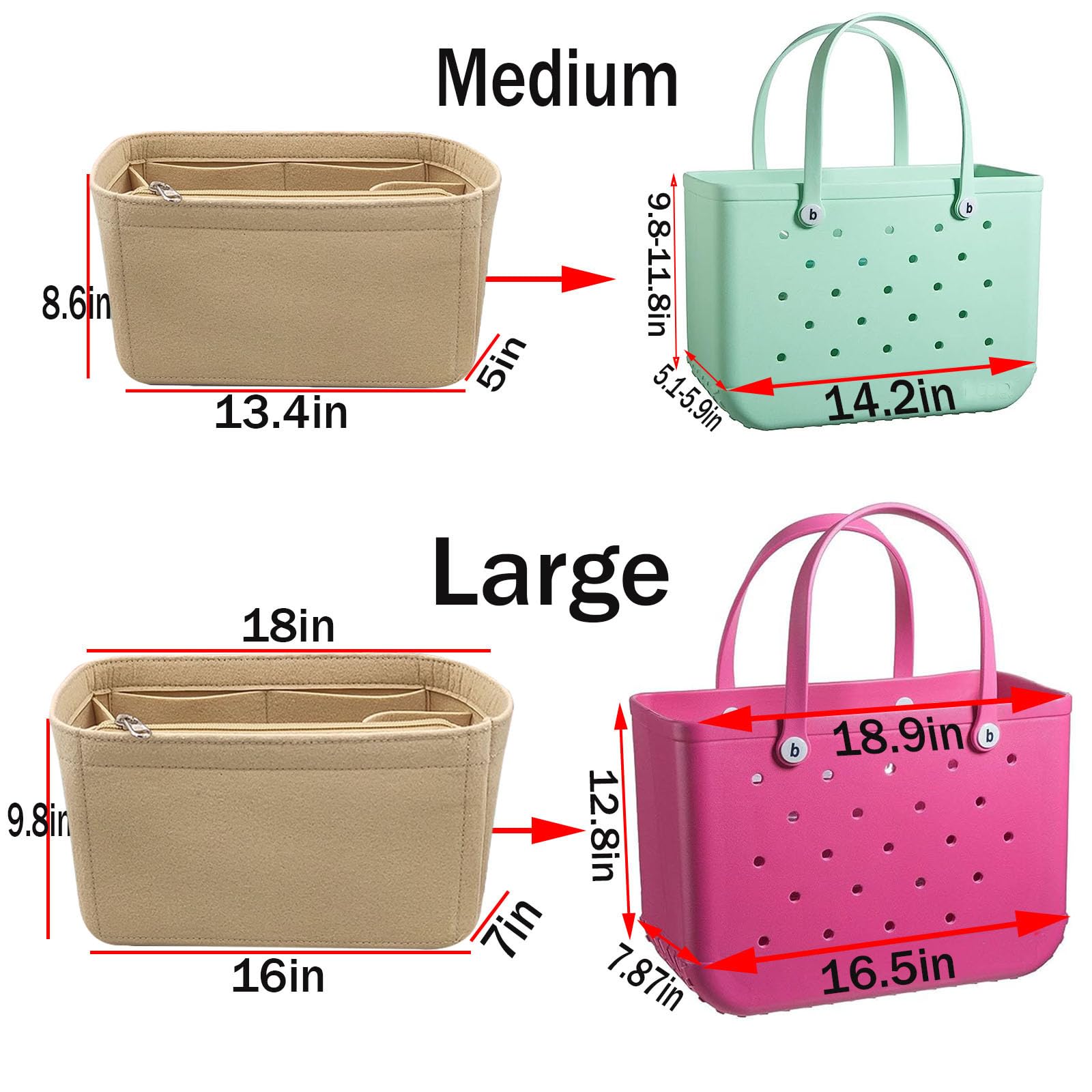Lckaey Waterproof Organizer Insert for Rubber Beach Bag & Handbags – Perfect for Travel, Gym, and Daily Use – Y015-Khaki-M
