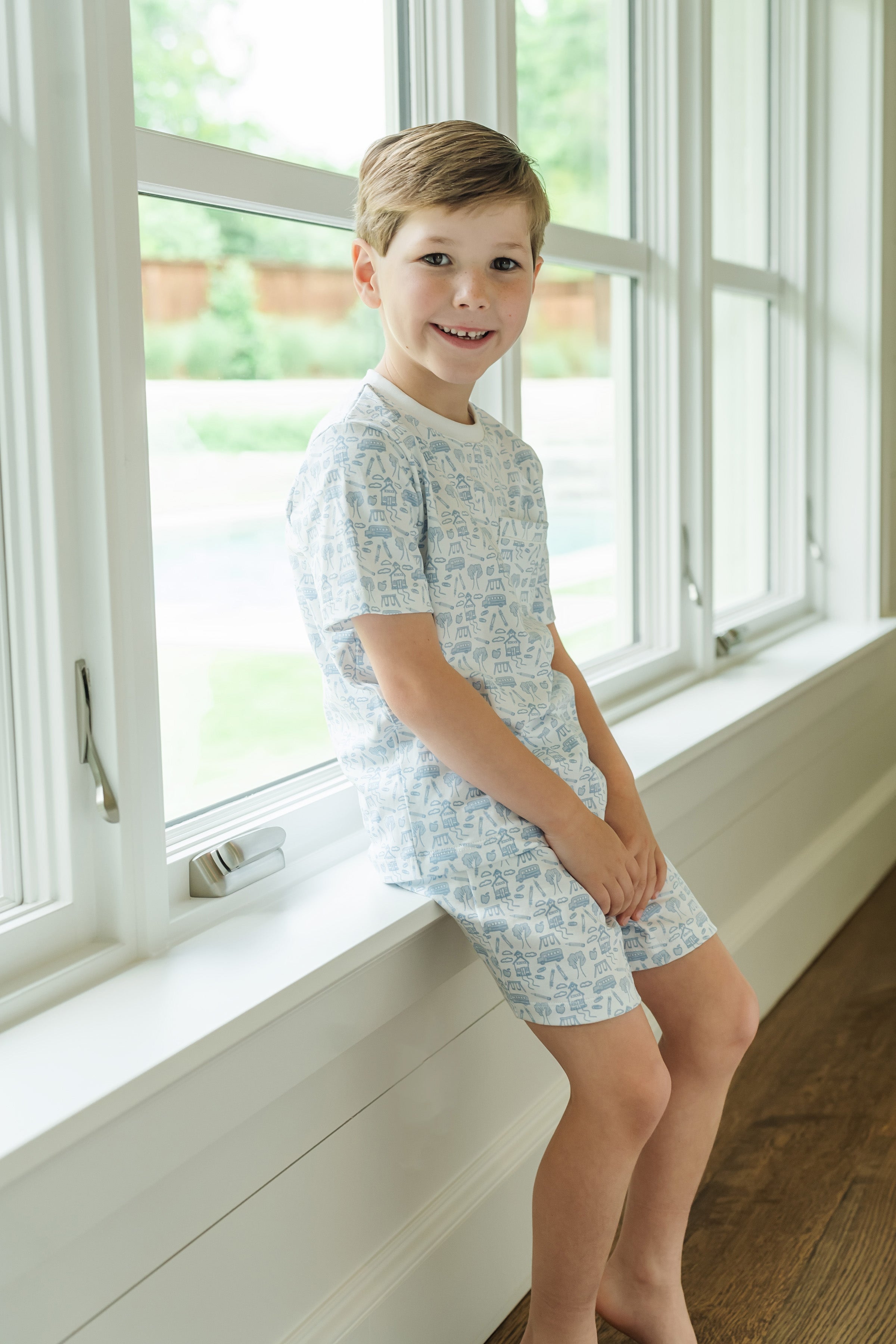 Charles Boys' Short Sleeve T-Shirt & Shorts Set - School Days Blue - Comfortable Cotton Outfit for School, Play & Summer Activities